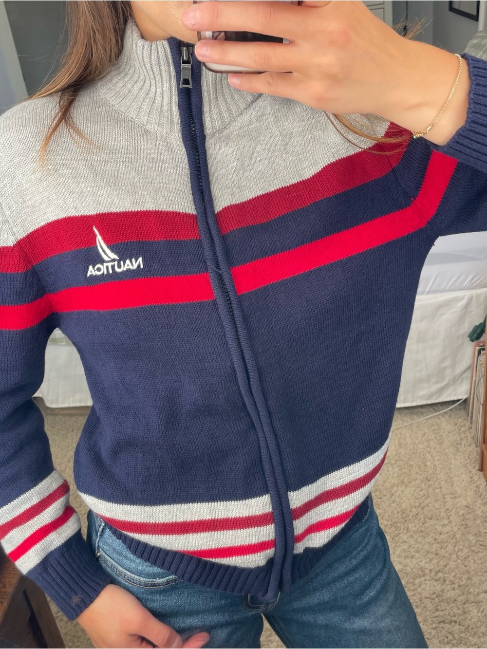 Vintage Nautica Striped Zip Up Sweater